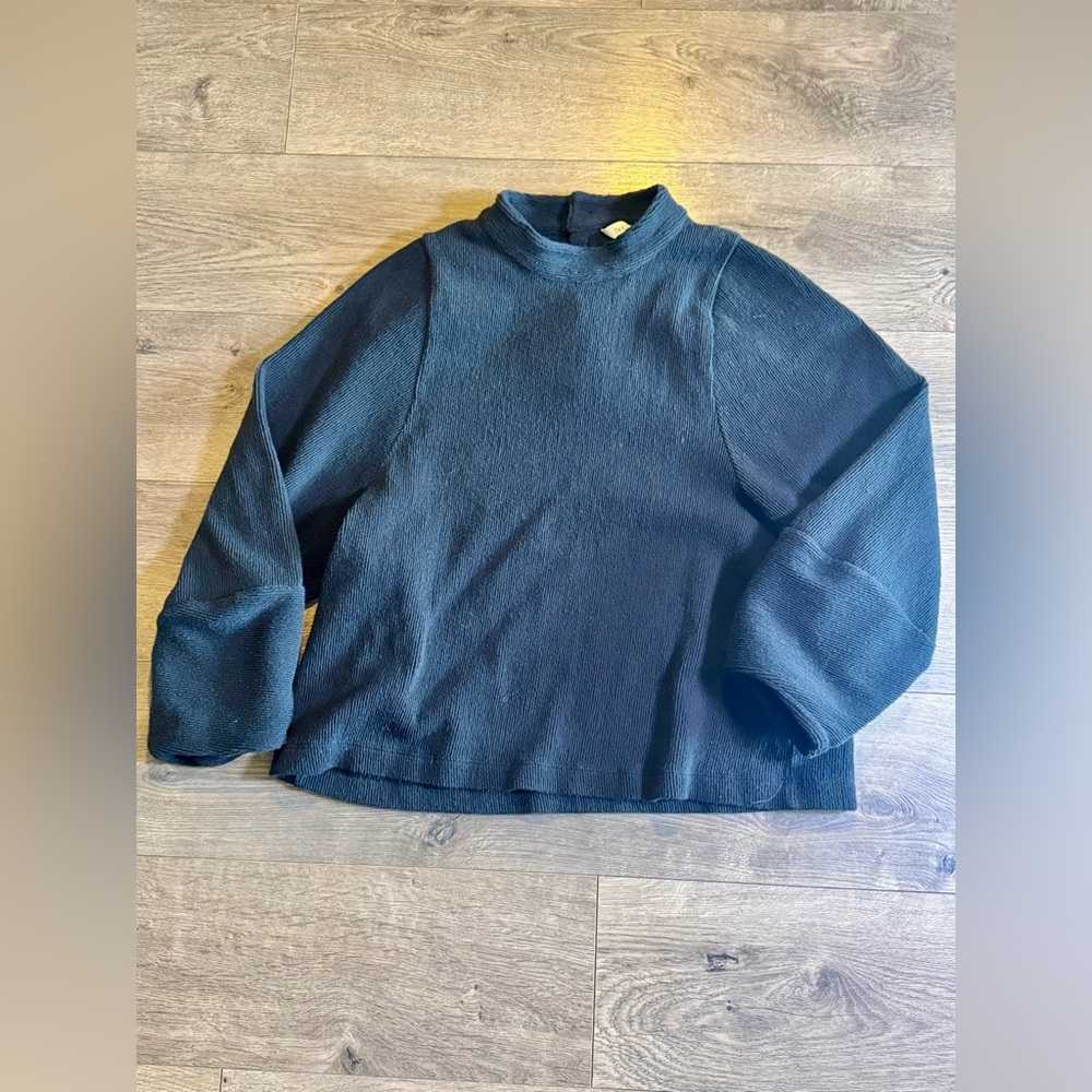 Texture & Thread Button-Back Mockneck Top Black - image 3